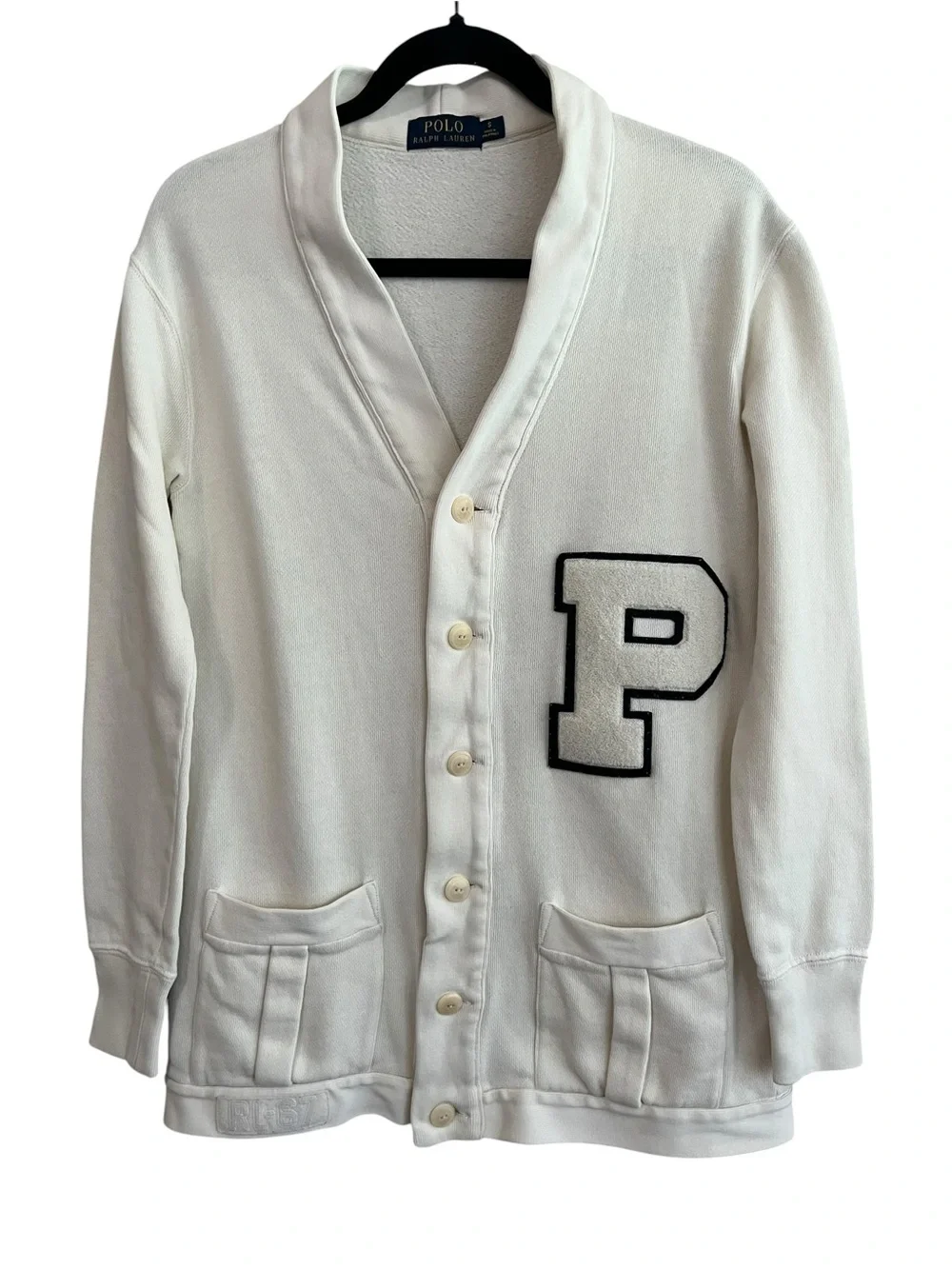 Polo Ralph Lauren Fleece Varsity Letterman Shawl Cardigan Sweater Size Small